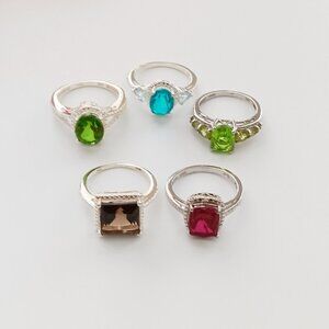 Lot of Five Quartz Rings in Sterling Silver, Size 7